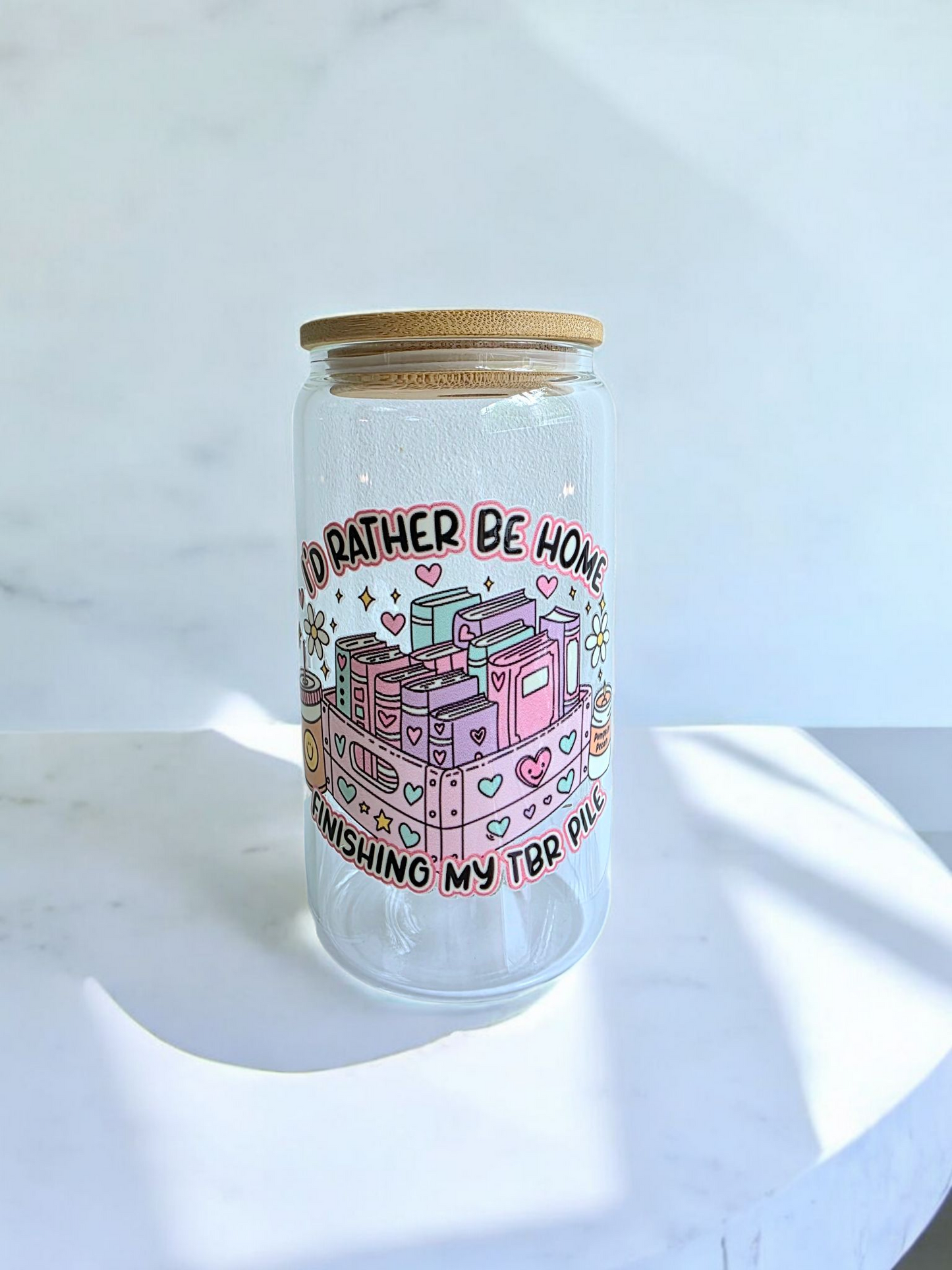 TBR pile glass tumbler